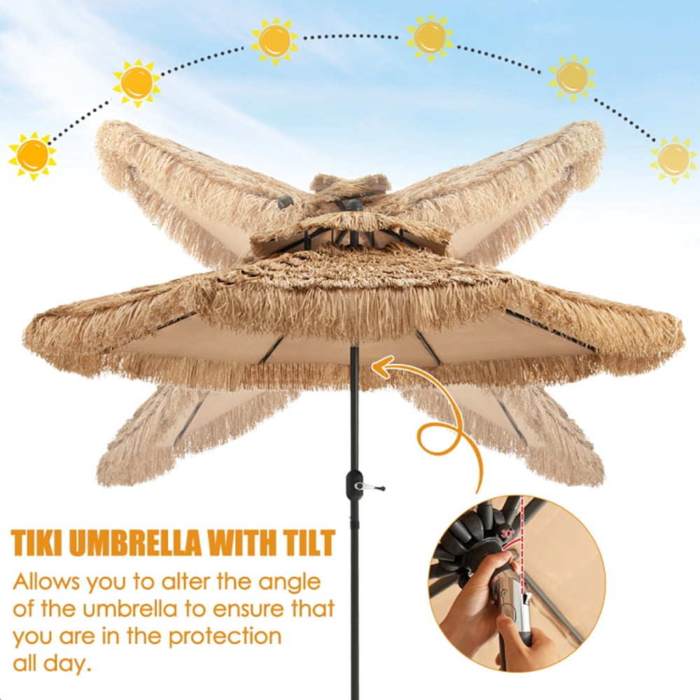 Aimee Lii 9 Feet Thatched Tiki Umbrella with 8 Ribs, Sunbrella Patio Umbrellas Aimee Lii 9 Feet Thatched Tiki Umbrella with 8 Ribs, Sunbrella Patio Umbrellas