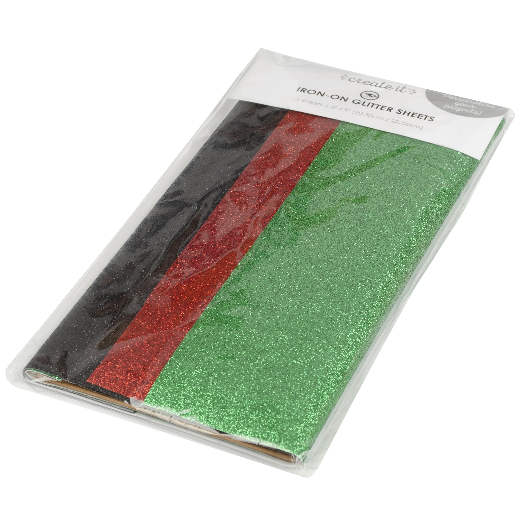 Create It, Holiday, Iron On Fabric Sheets, Glitter, 3 Pc, 8”X9