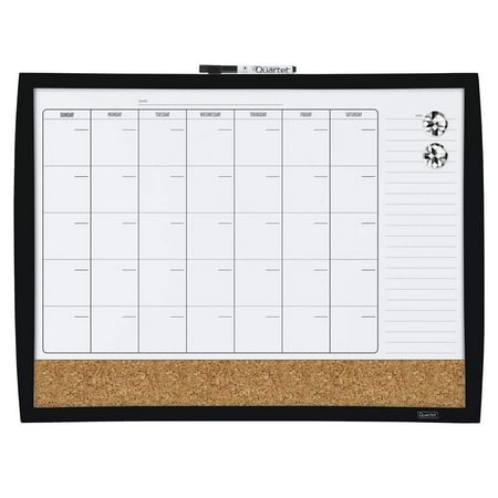 Quartet Combination Magnetic Whiteboard Calendar & Corkboard, 17" x 23" Black