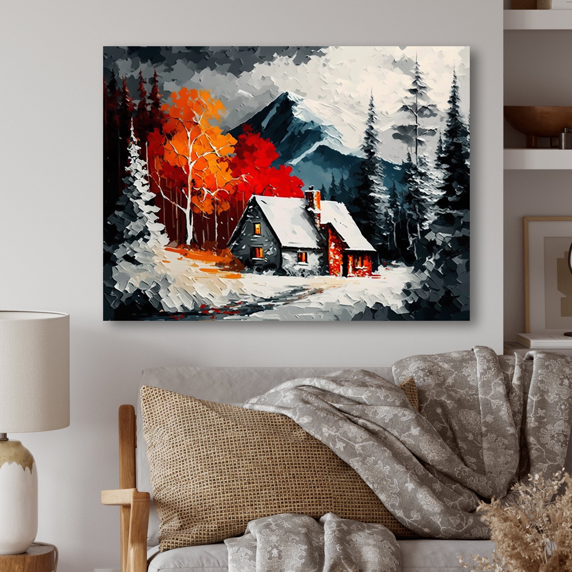 Designart Cabin In The Woods In Winter VII Canvas Wall Art