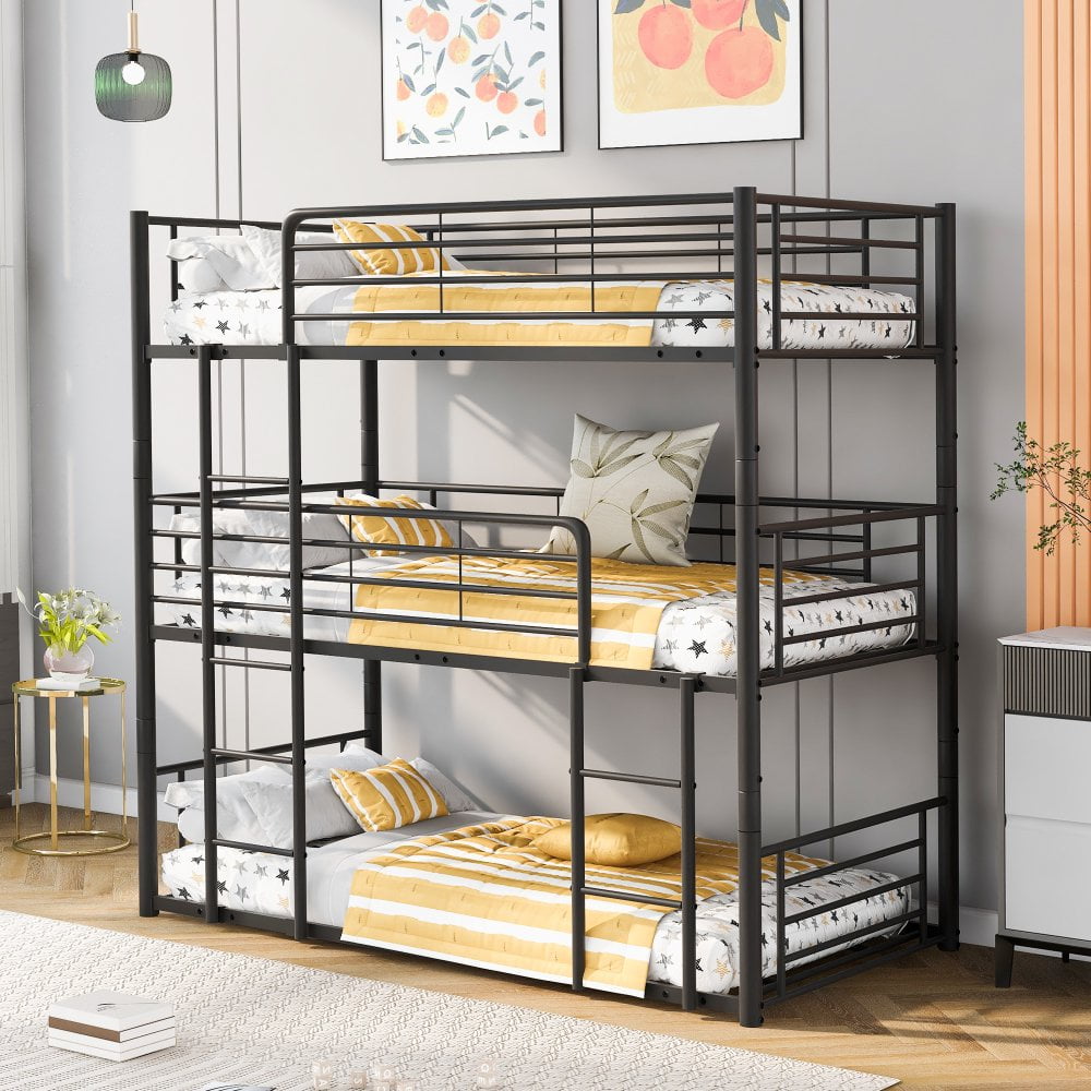 Gzxs Metal Triple Bunk Bed Twin/Twin/Twin Size, Detachable Iron Bed