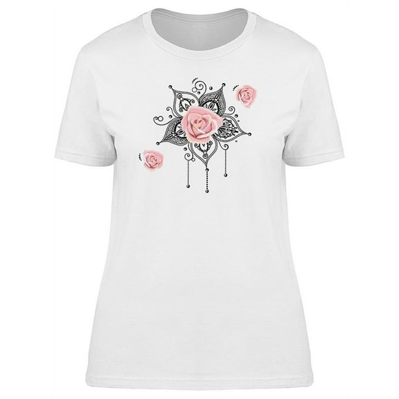 Three Flowers With Mandala Art T-Shirt Women -Image by Shutterstock, Female XX-Large