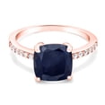 thumbnail image 2 of Gem Stone King 2.94 Ct Cushion Blue Sapphire 18K Rose Gold Plated Silver Ring, 2 of 5