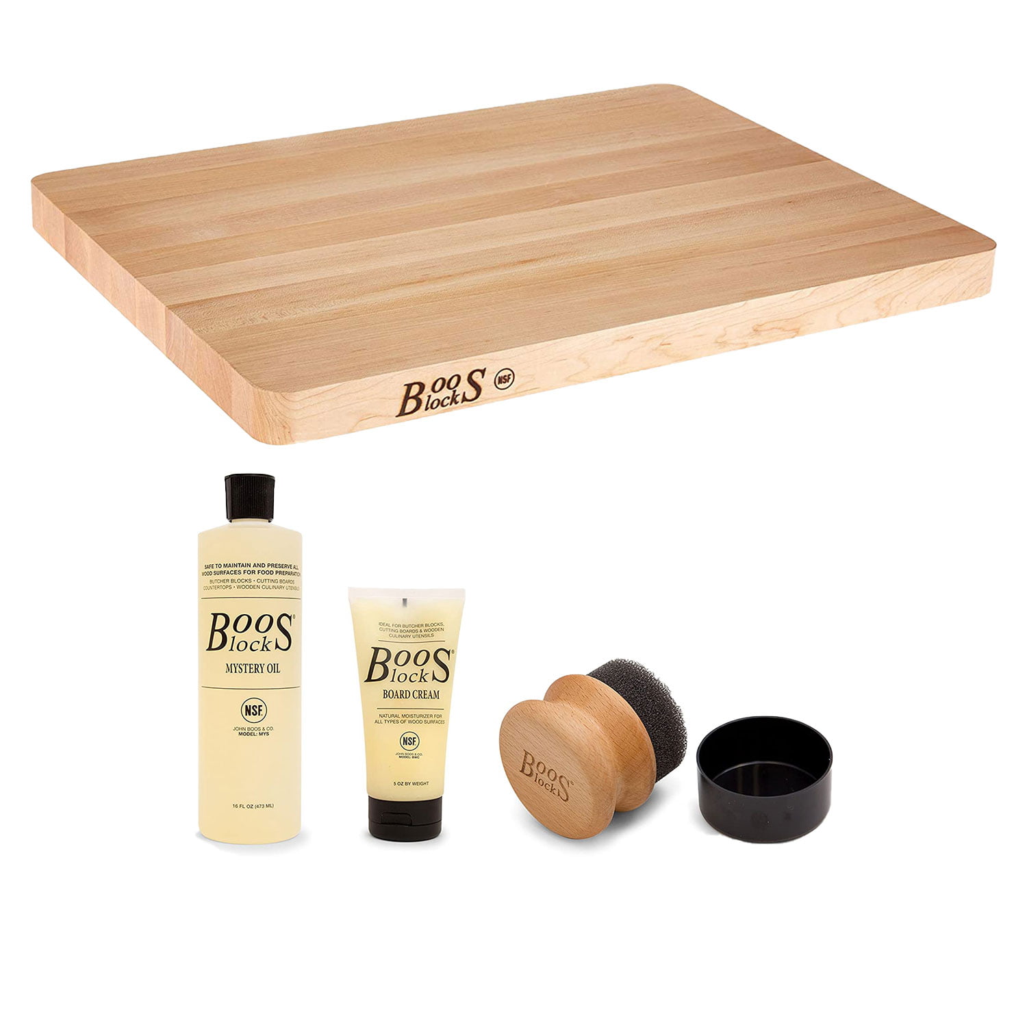 John Boos Maple Wood Chop N Slice Reversible Cutting Board and 3 Piece Care  Set