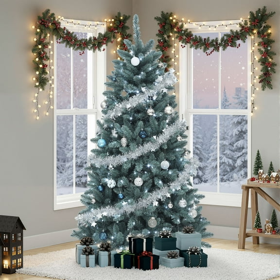 Dextrus 6FT Pre-Lit Spruce Artificial Christmas Tree,Hinged Artificial Full Christmas Tree with 880 Branch Tips and 300 Warm-White Lights, for Home, Office, and Party Decor