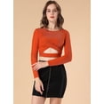 thumbnail image 3 of Unique Bargains Women's Twist Long Sleeve Cut Out Front Glitter Cross Crop Tops, 3 of 6