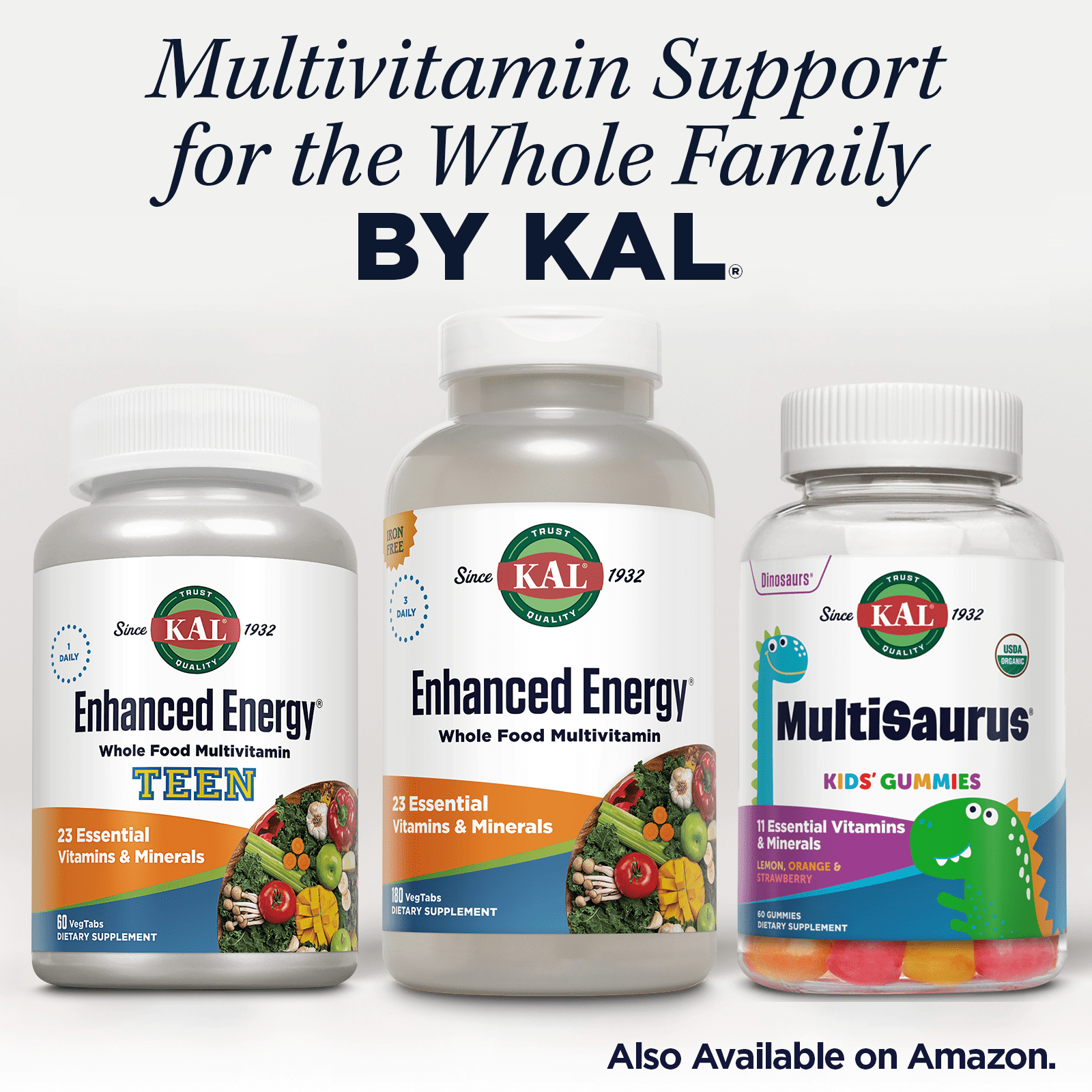 KAL Enhanced Energy Multivitamin | Whole Food Based Vitamins & Minerals w/ Antioxidants, Digestive Enzymes & Natural Carotenoids | 180 Capsules