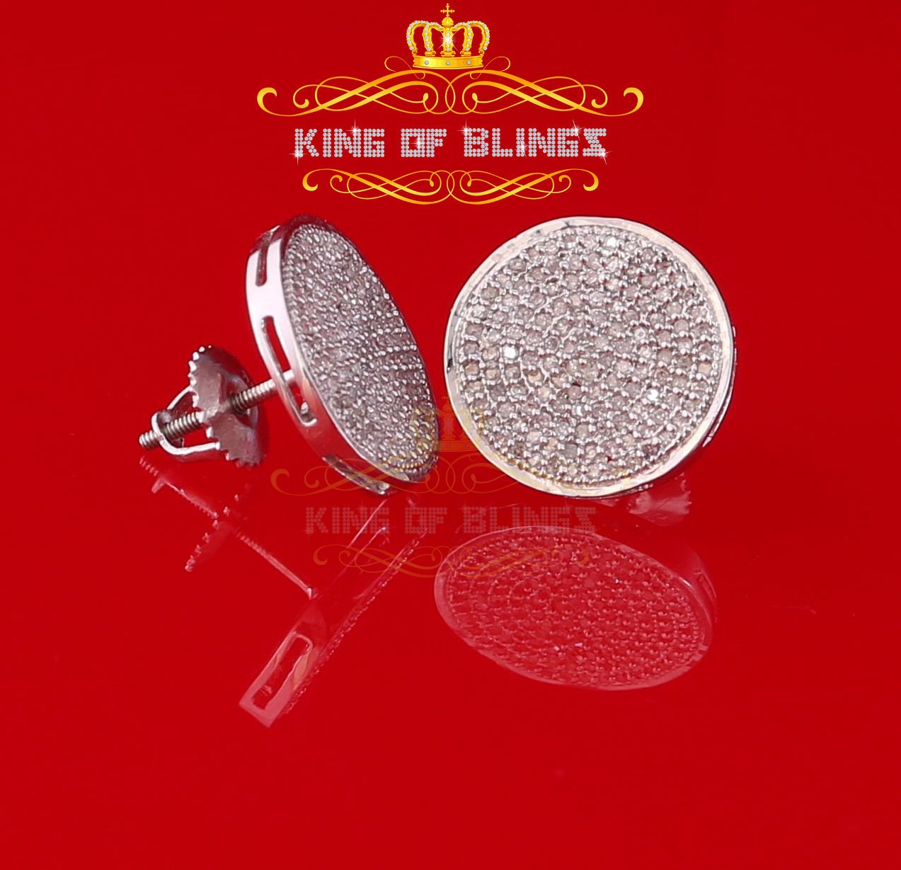 King of Bling's 925 Sterling Silver White Hip Hop 0.50ct Diamond Men's & Women's Stud Earrings
