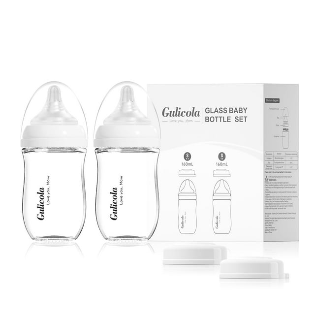 Biberón de vidrio Gulicola Natural, 160 ml, 0-3 m, con boquilla de flujo lento
