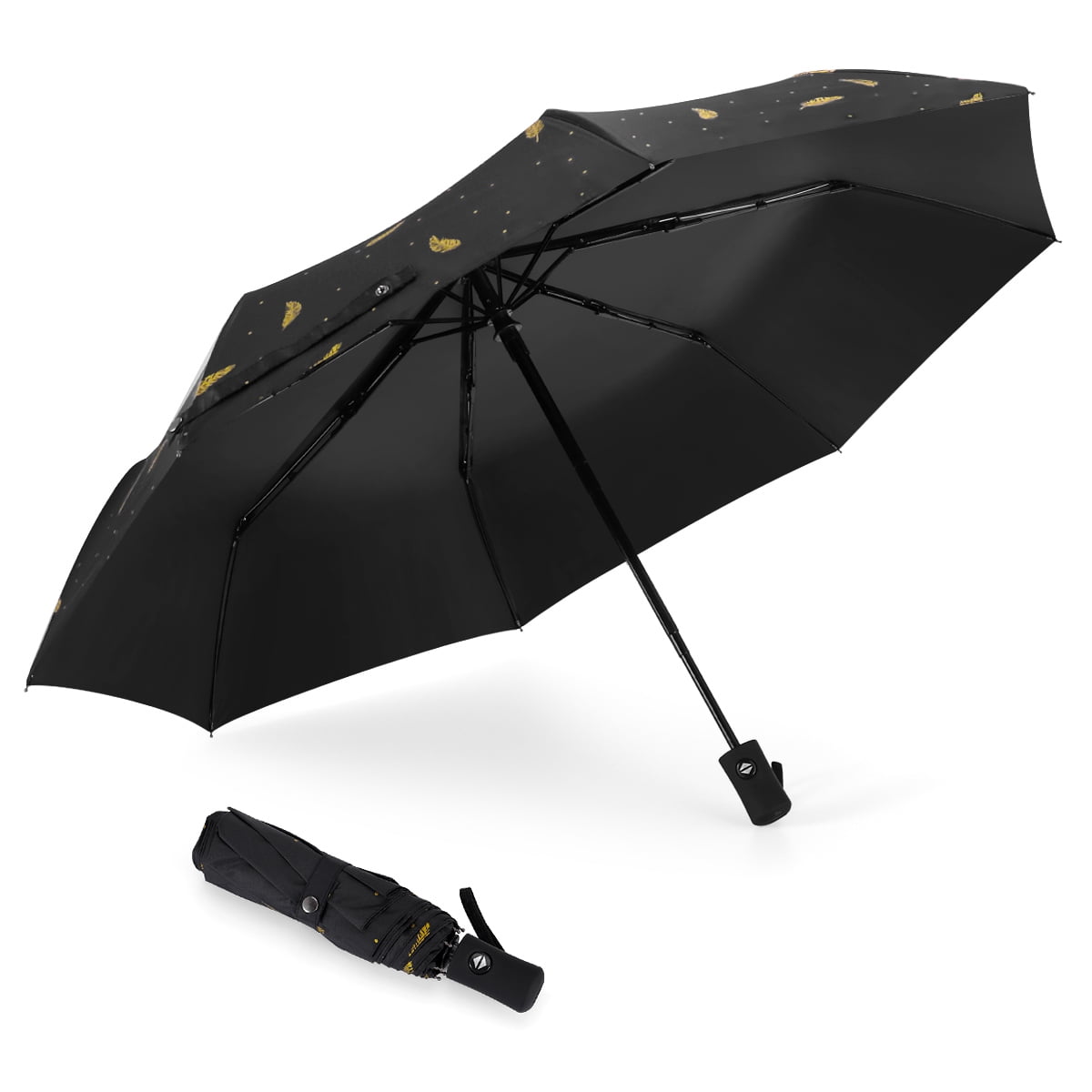 Windproof Travel Umbrella With Teflon Canopy Lengthened Handle With Auto Open Close Button Compact Protection