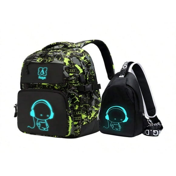 JUNWELL Asge Boys Backpack For Kids Camo Bookbag For Middle School Bags Travel Back Pack (Blue)