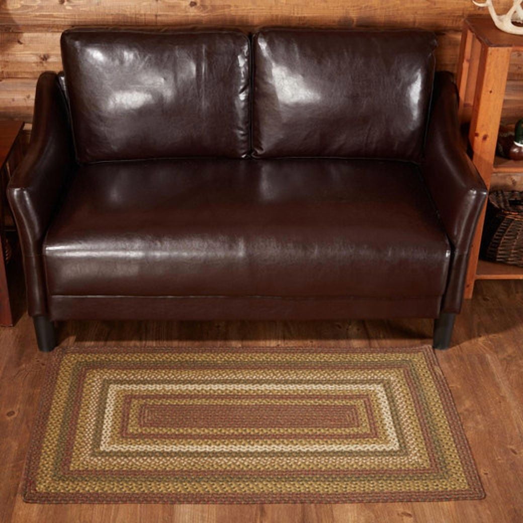 VHC Brands Tea Cabin Rustic Jute Green Striped Accent Rug Rectangle w/Floor Pad 20"x30"