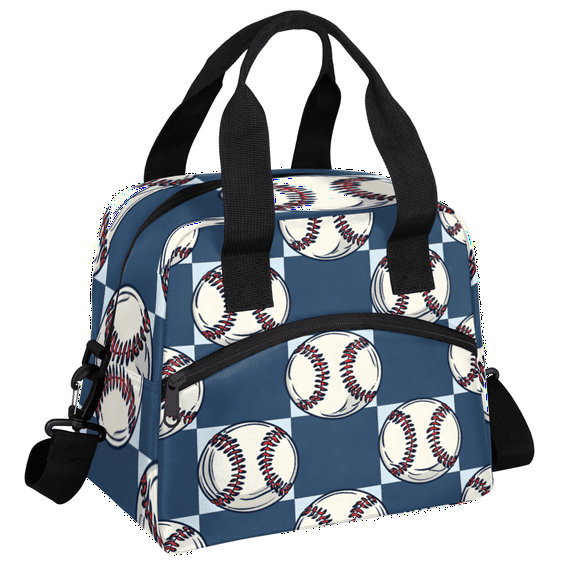 Herdesigns Baseball Insulated Lunch Bag for Women Men Adults Large Reusable Lunch Box Baseball Print Leakproof Cooler Tote Bags with Adjustable Shoulder Strap