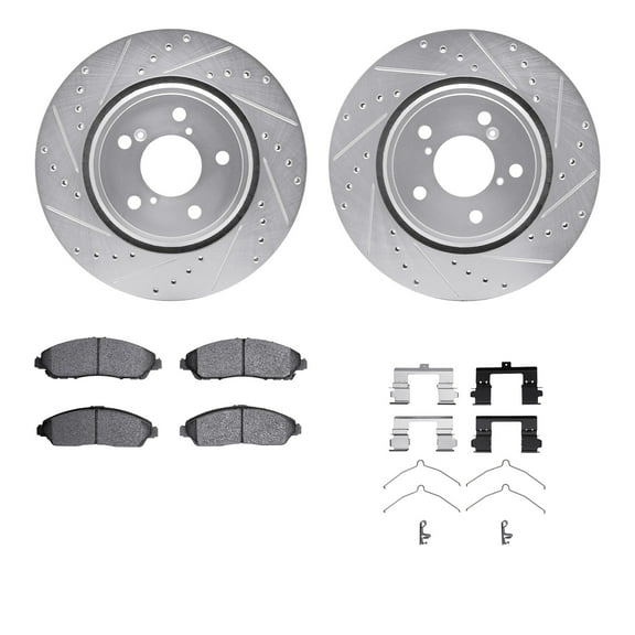 Dynamic Friction Company Front Brake Rotors-Drilled and Slotted-Silver with 5000 Advanced Brake Pads includes Hardware 7512-59101