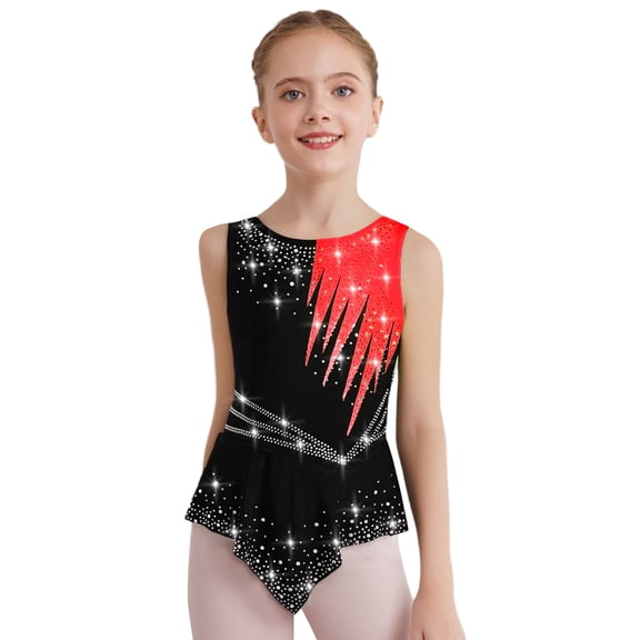 Zaldita Kids Girls Shiny Diamond Gymnastics Leotard One Piece Rhythmic Bodysuit Jazz Latin Dance Unitard Dancewear Red 6