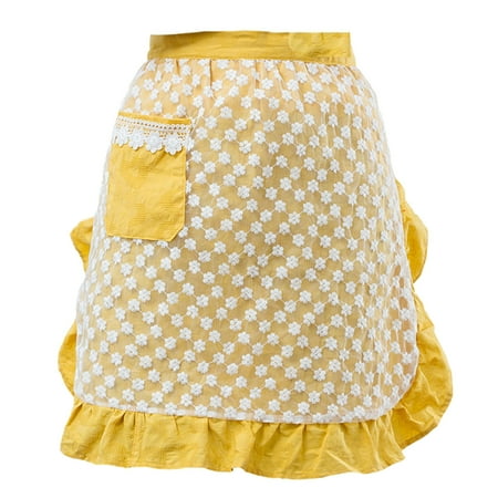 

Meizhencang Waist Apron Flower Embroidery Easy to Wear Cotton Ruffled Waitress Apron for Cafe