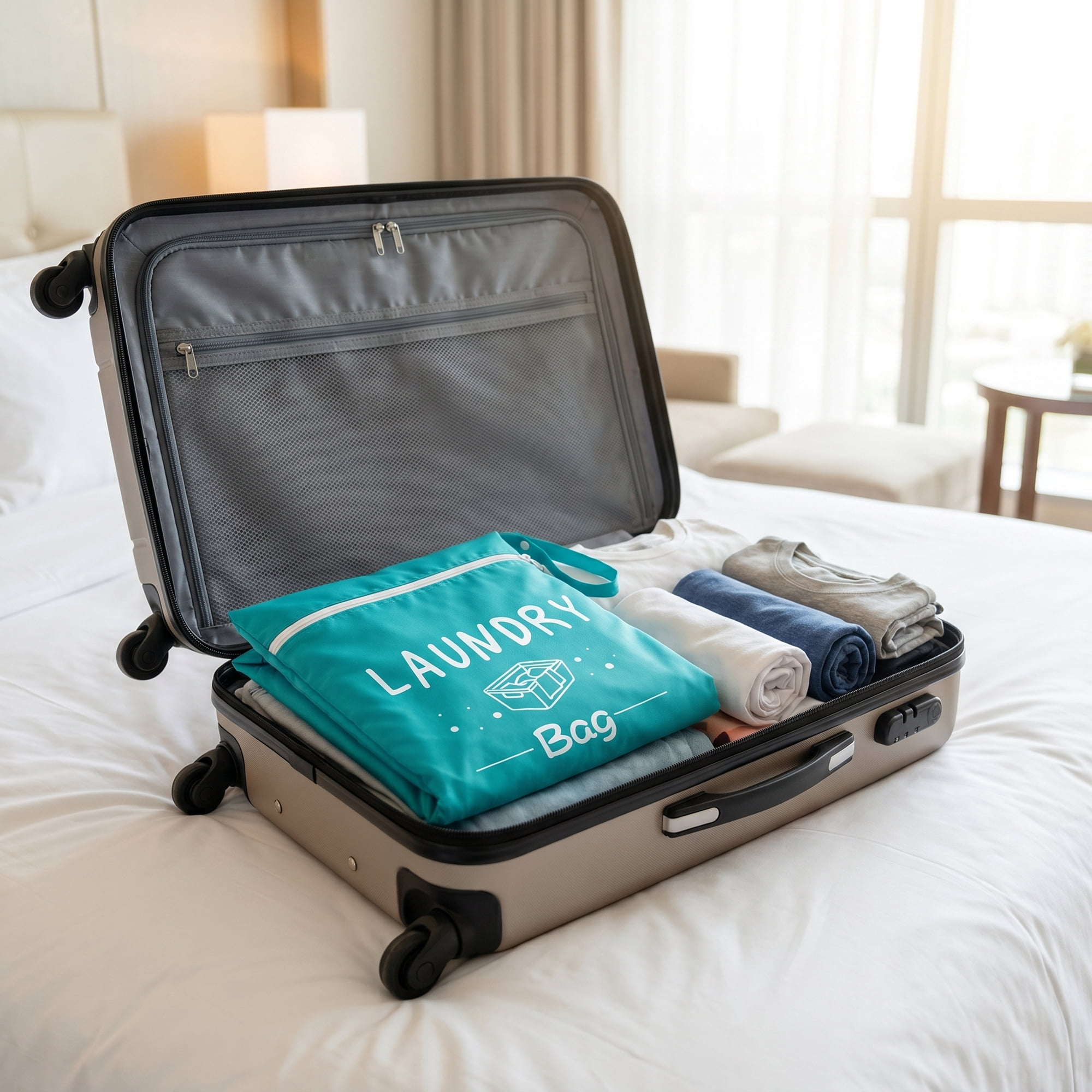 Unique Bargains 2Pcs Waterproof Wet Dry Lightweight Mesh Laundry Bag Sky Blue 15" x 18.9"