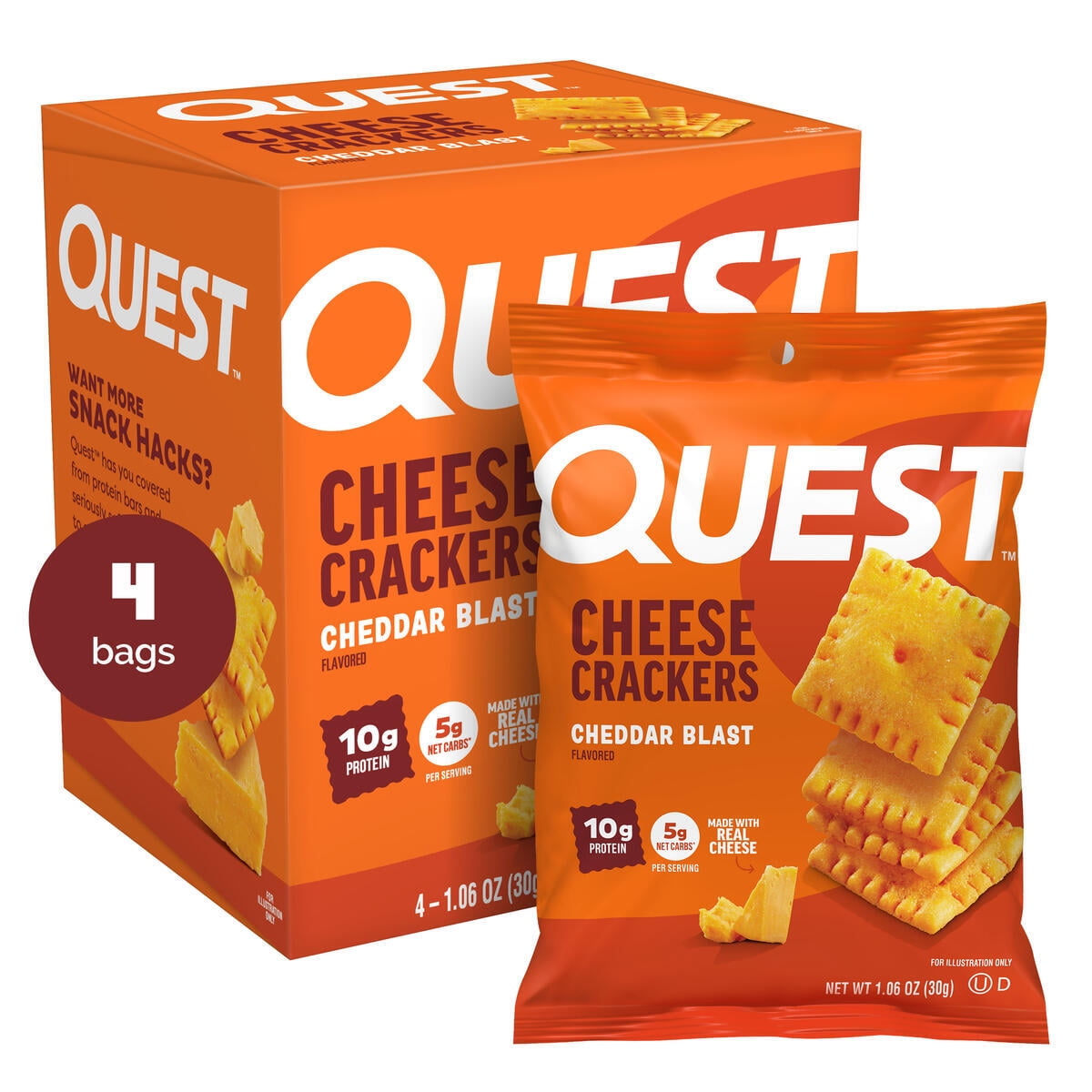 Quest Protein Crackers, Cheddar Blast flavor, 15g of Protein, Made with Real Cheese, 4 Count