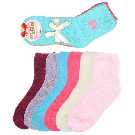 6 Pair of Women Fuzzy Soft Slipper Socks Plush Warm and Cozy Solid or Striped Colors