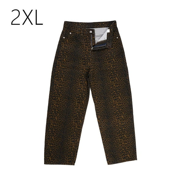 Jeans For Women High Waist Leopard Print Jeans Cheetah Pants Leg Straight F8P3