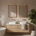 thumbnail image 3 of Wall Mirror Yellowish Brown 30"x40" Wavy Rectangle Solid Wood Frame Decorative Mirror,For Bedroom, Bathroom, Living Room, Entryway,Decorative Wall Mirror, 3 of 14