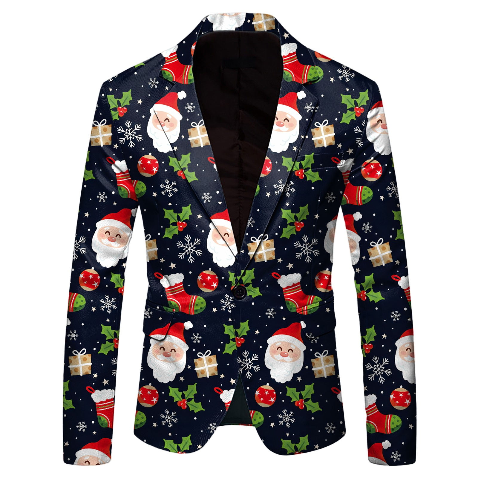 Men's Suit Jackets Holiday Snowflake Santa Printed Lapel Button