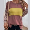 thumbnail image 2 of BLVB Womens Fall Spring Tops Striped Color Block Trendy Blouse Crewneck Long Sleeve Casual Ladies Going out Shirts, 2 of 8