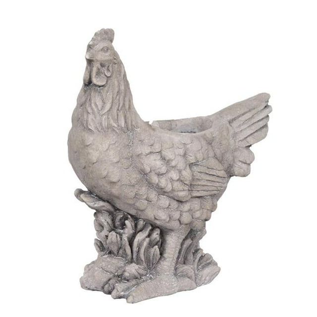 Benjara BM206694 Antique Styled Raw Textured Polyresin Hen Planter - Gray