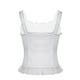 thumbnail image 5 of VISgogo Chaleco de flores de encaje francés para mujer, sin mangas, cuello cuadrado, dobladillo con volantes, camisetas sin mangas recortadas ajustadas VISgogo moda, 5 of 6
