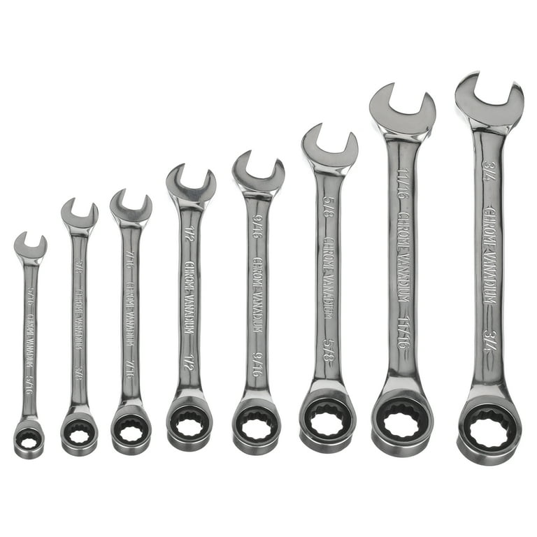 HART 8 Piece SAE Ratcheting Wrench Set with Tool Pouch Chrome