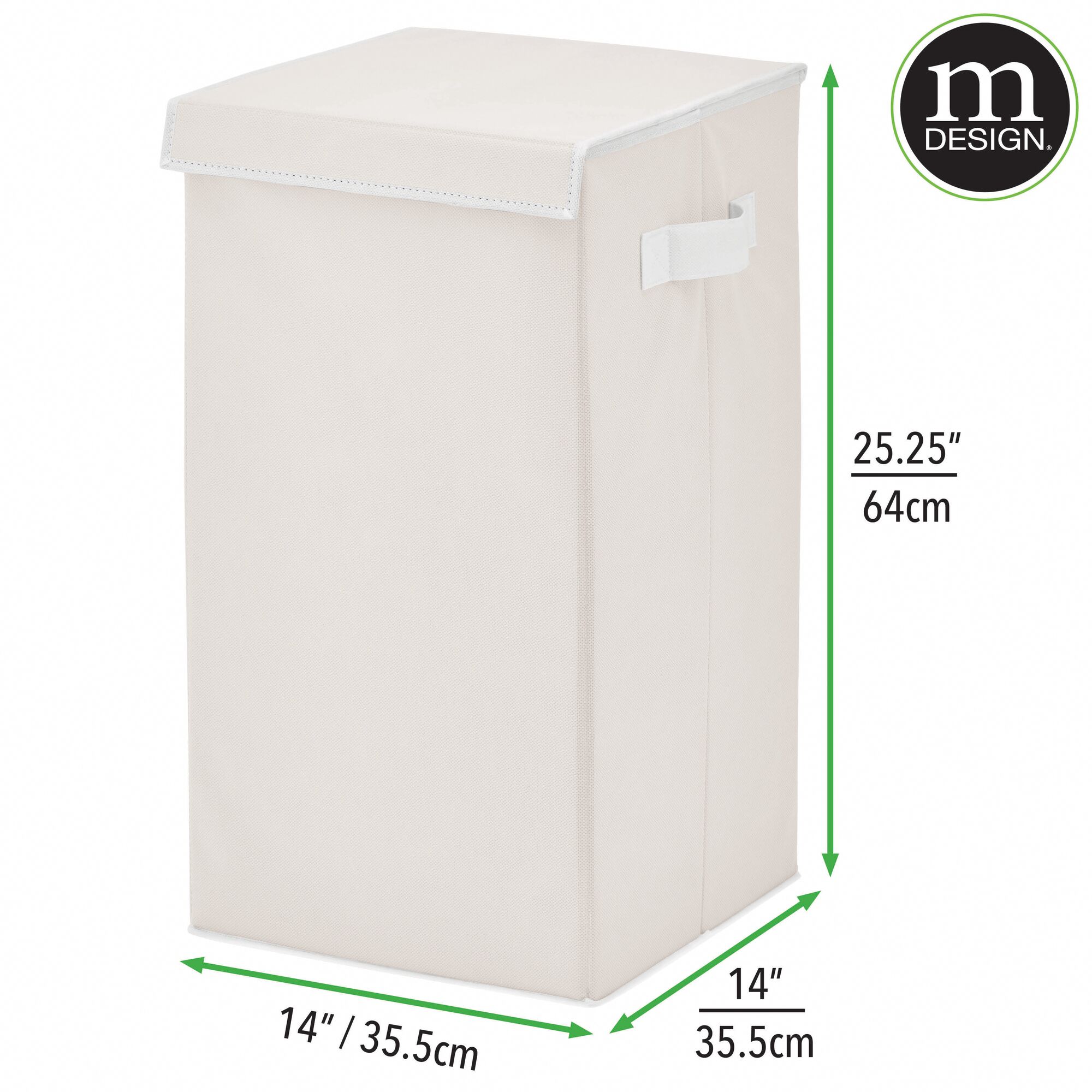 mDesign Large Upright Laundry Hamper, Hinge Lid, Attached Handles - Cream/White