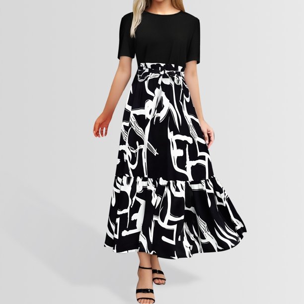 WILLBEST Vestido Casual De Verano Para Mujer 2025, Vestido Largo Cruzado De Manga Corta Con Estampado Floral Y Dobladillo Con Volantes De Patchwork, Vestido De Corte A 2099