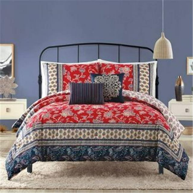 Indigo Bazaar A077317RDEFS Marbella Comforter & Sham Set, Red - King Size - 5 Piece