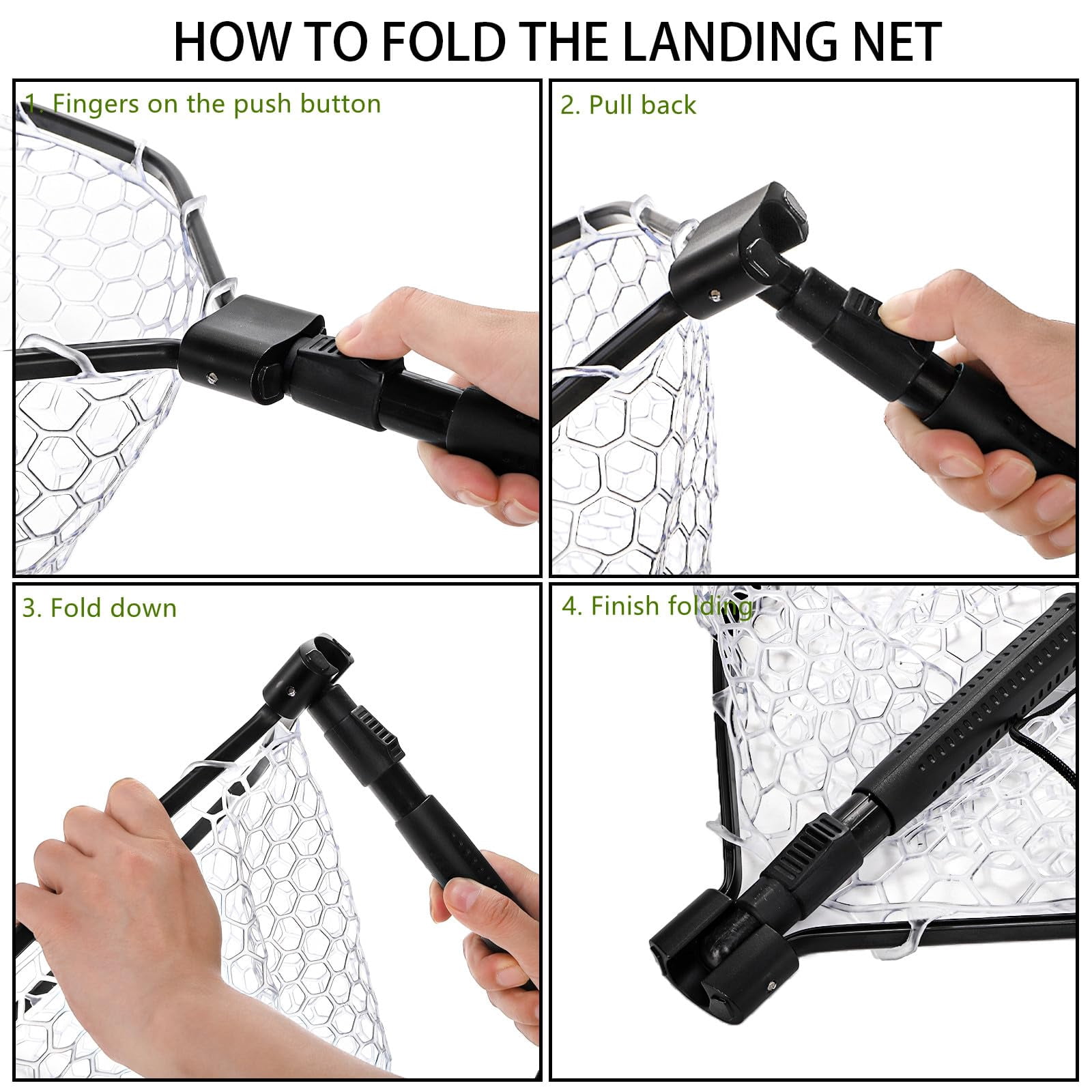 Fly Fishing Landing Net  Soft Rubber Mesh Bass Trout With Collapsible Handle And Magnetic Release Folding Catch For Freshwater Gear Accessories