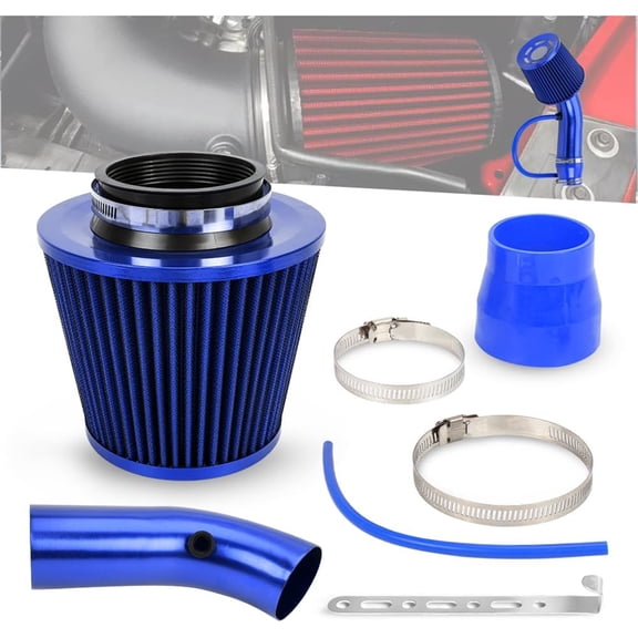 3'' Cold Air Intake Kit Aluminum Automotive Cold Air Intake Pipe Filter Induction Flow Hose Pipe Kit, Blue