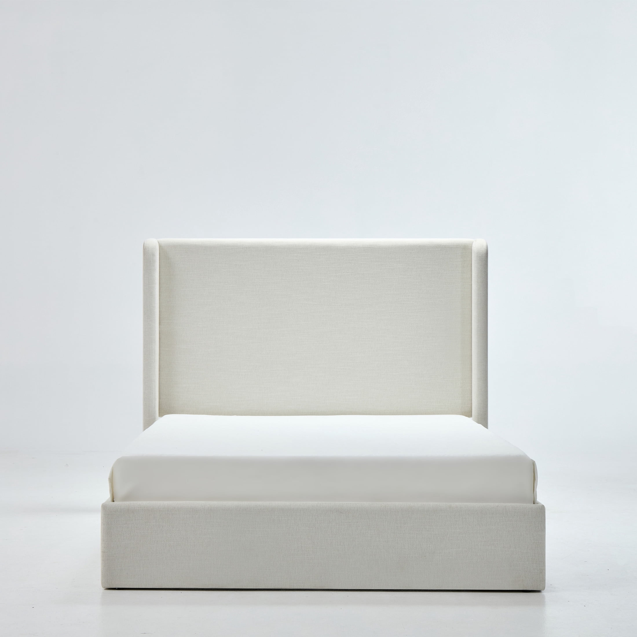 Noble House Carmen Full Wingback Platform Bed, High Headboard, Canvas Chenille Upholstered, Ivory