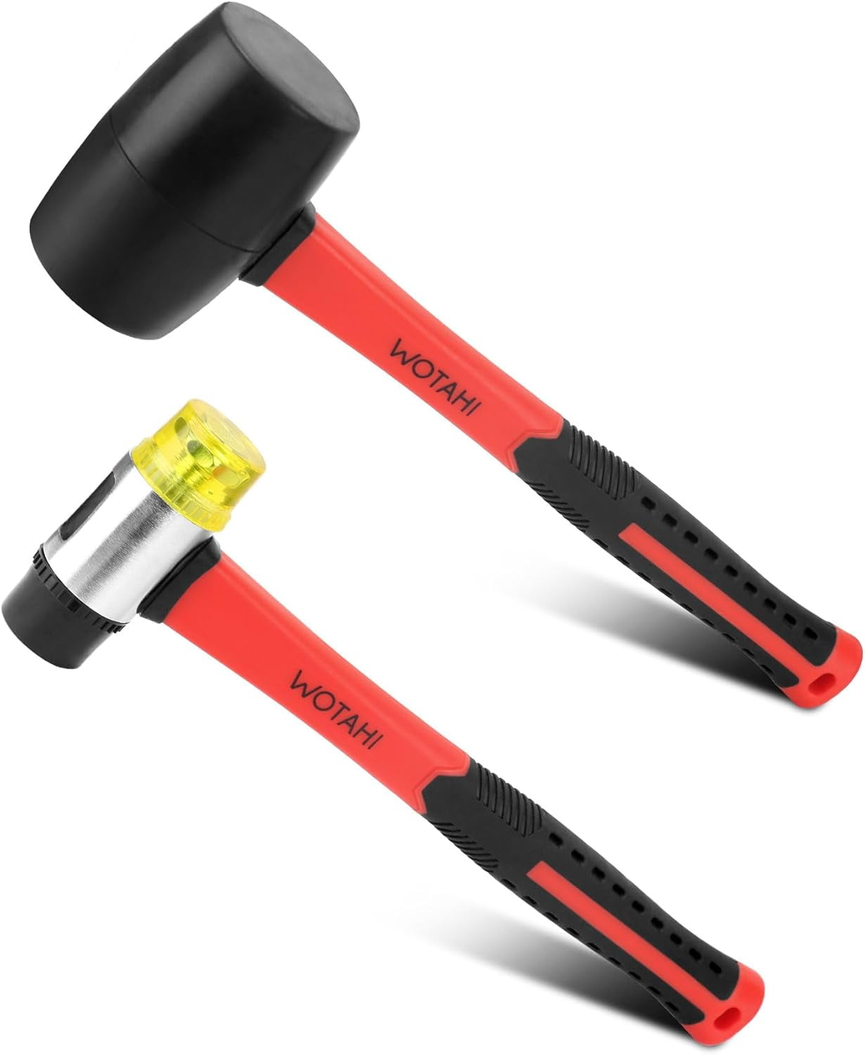 RGHJAR-2-Piece Hammer Set - 16 oz Rubber Mallet Hammer and 35 mm Double-Faced Soft Hammer with Solid Head and Soft Grip Fiberglass Handle,2 Piece Rubber Mallet Set