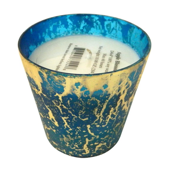 Tapered Glass Scented Soy Wa x Candle - Apple Blossom Scent - Blue, Gold Finish