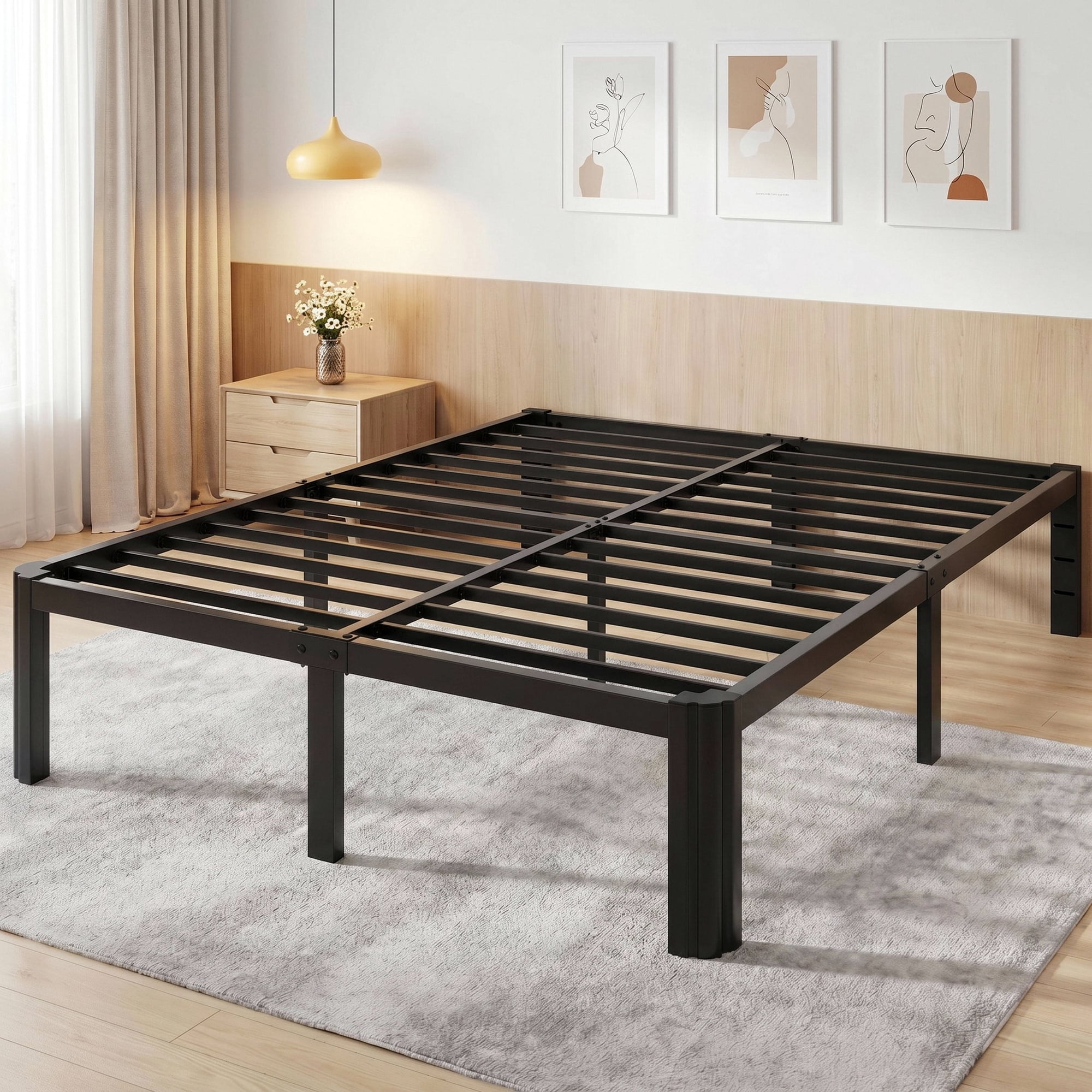 Merrland 14" Queen Bed Frame, 3500 lbs Heavy Duty Metal Platform Bed Frame with Ample Under-Bed Storage, Easy Assembly, Black
