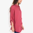 thumbnail image 4 of Women's Long Sleeve Button-Down Shirt with Roll-Up Sleeves and Front Pocket Casual Loose Fit Blouse- X Large, Burgundy, 4 of 6
