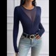 thumbnail image 5 of Camisas Ajustadas de Larga de con Cuello en V Profundo para Mujer, Moda Y2K 2025 Azul Marino M, 5 of 10