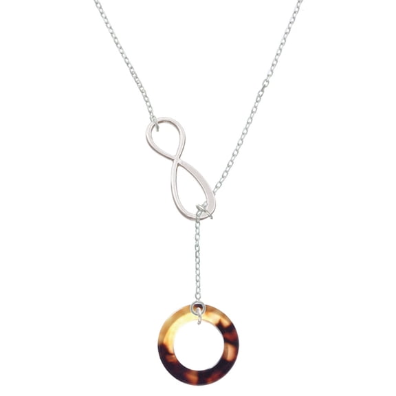 Delight Jewelry Acrylic 7/8" Ring Mixed Brown and Yellow Silver tone Elegant Infinity Lariat Necklace