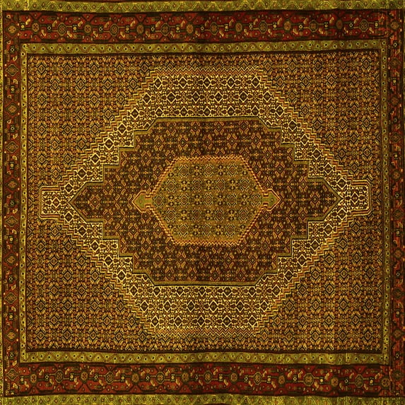 Ahgly Company Indoor Square Persian Yellow Traditional Area Rugs, 5' Square