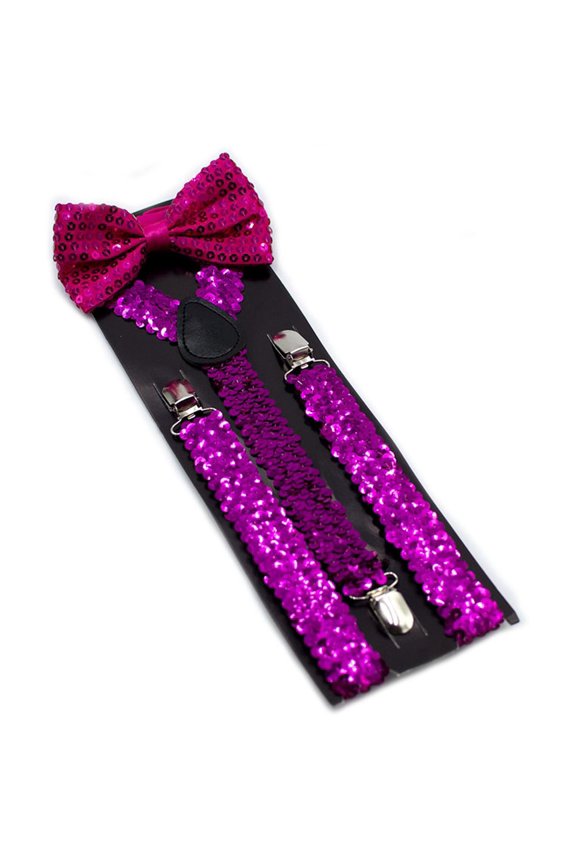 Sequins Straps with Bow Set Stage Performance Adjustable Elastic Back Suspender Belt for Dancing Accessories Hot Pink One Size