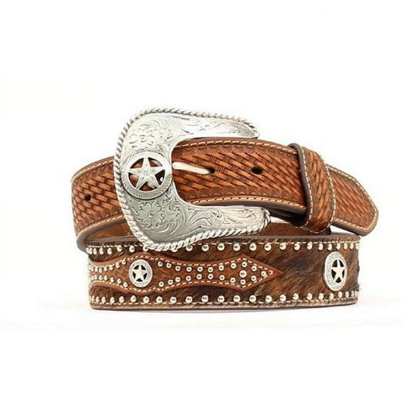 Nocona Belt Ceinture pour Hommes Western en Cuir de 34 Pouces, Étoile pour Cheveux, Concho, Brun