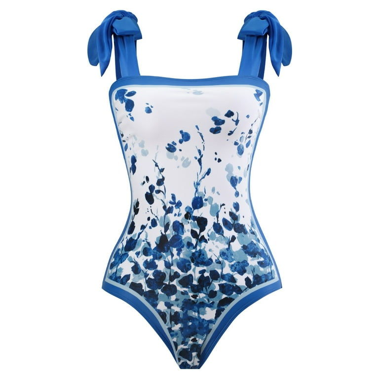 Fopp Seller Women's French Vintage Sexy With Printed One-Piece Swimsuit  Royal Blue XL