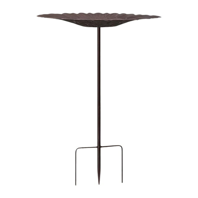 Comedero para pájaros con estaca de metal, comedero decorativo con soporte para pájaros, baños para pájaros para exteriores, jardín, bañera de metal