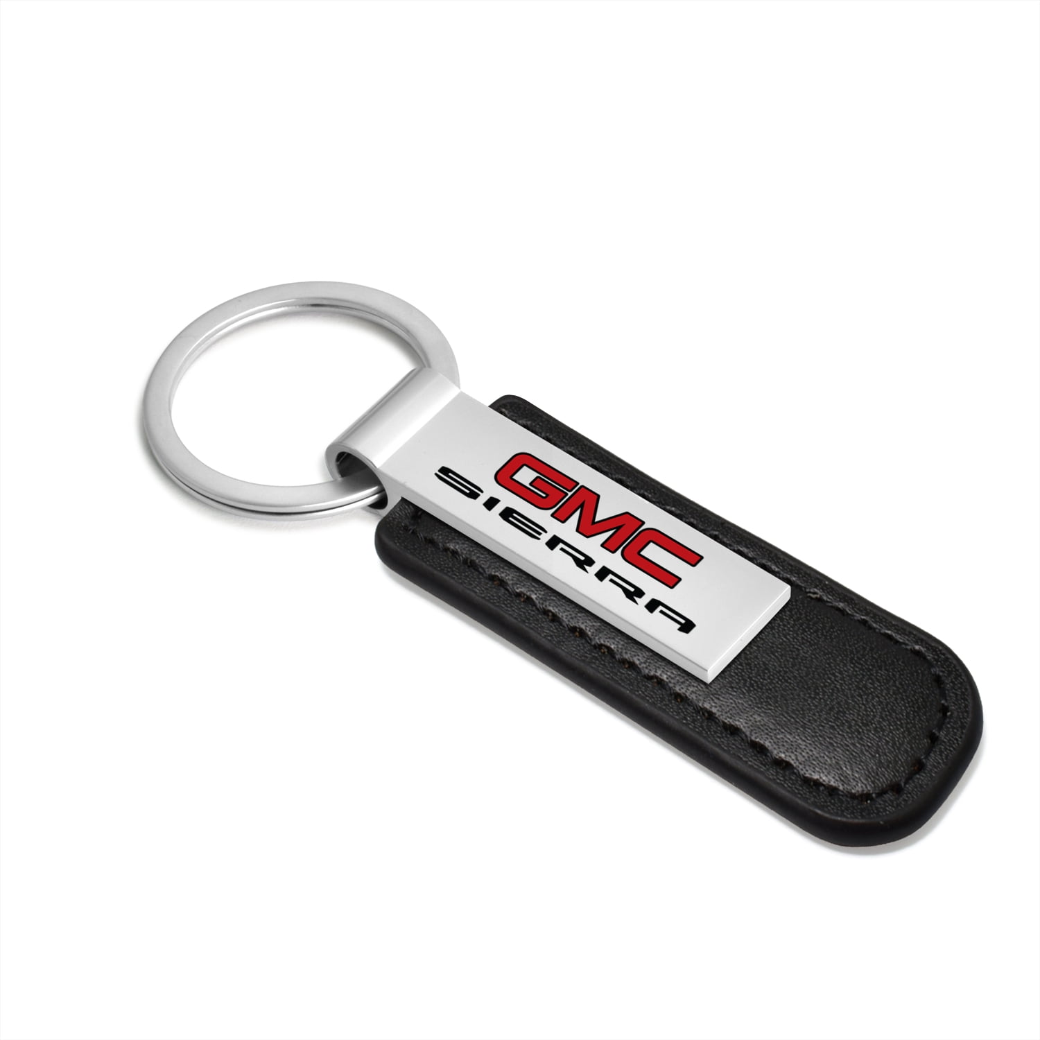 iPick Image for GMC Sierra Silver Metal Plate Black PU Leather Strap Key Chain, Official Licensed