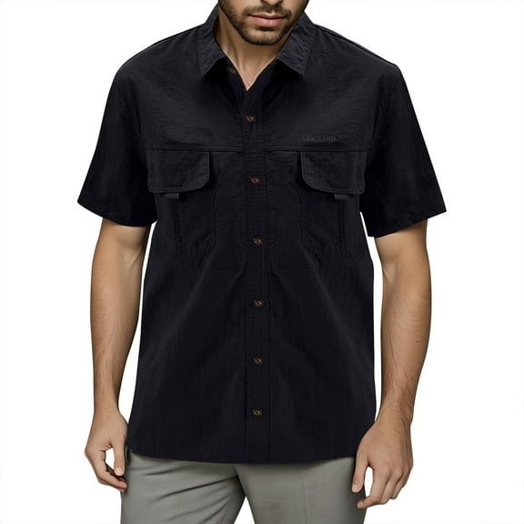 Men's Short Sleeve Fishing Shirt - Lightweight, Multi-Pockets, Button Down - Nylon Spandex - Summer Outdoor Activities - M-XXXXL