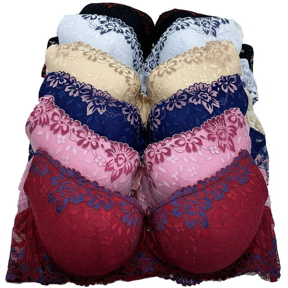 6 pcs Women's Wired Basic Regular Padding Everyday Bras B/C Cup (38B)